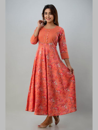 Women Cotton Printed Flared Kurta