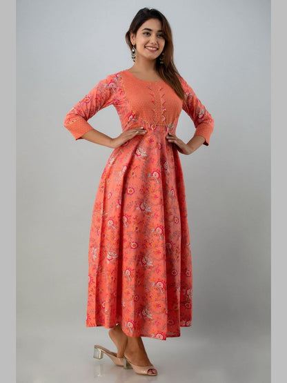 Women Cotton Printed Flared Kurta