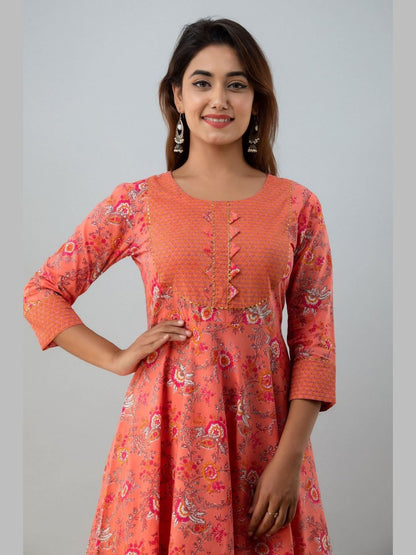 Women Cotton Printed Flared Kurta