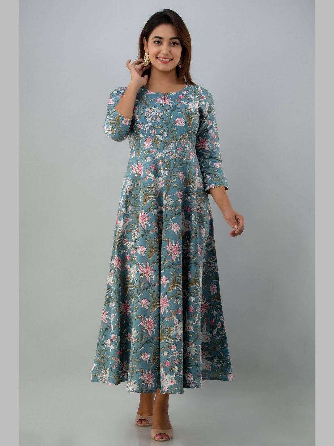 Women Cotton Printed Flared Kurta