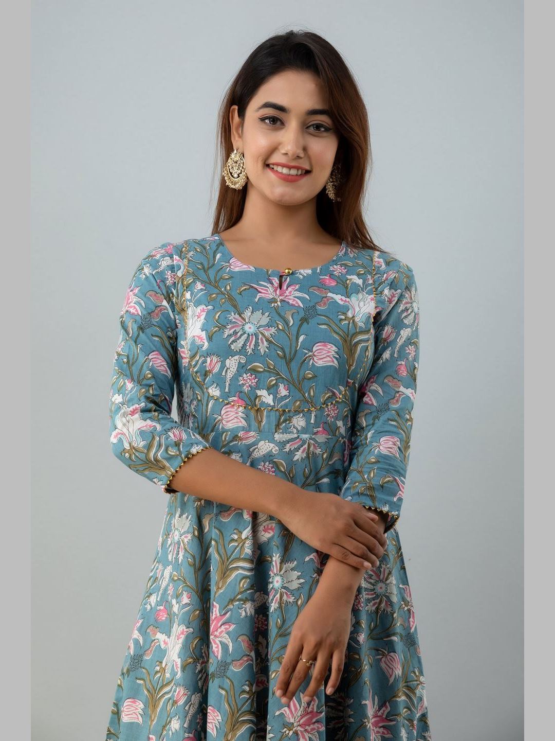 Women Cotton Printed Flared Kurta