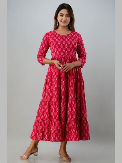 Women Cotton Printed Flared Kurta