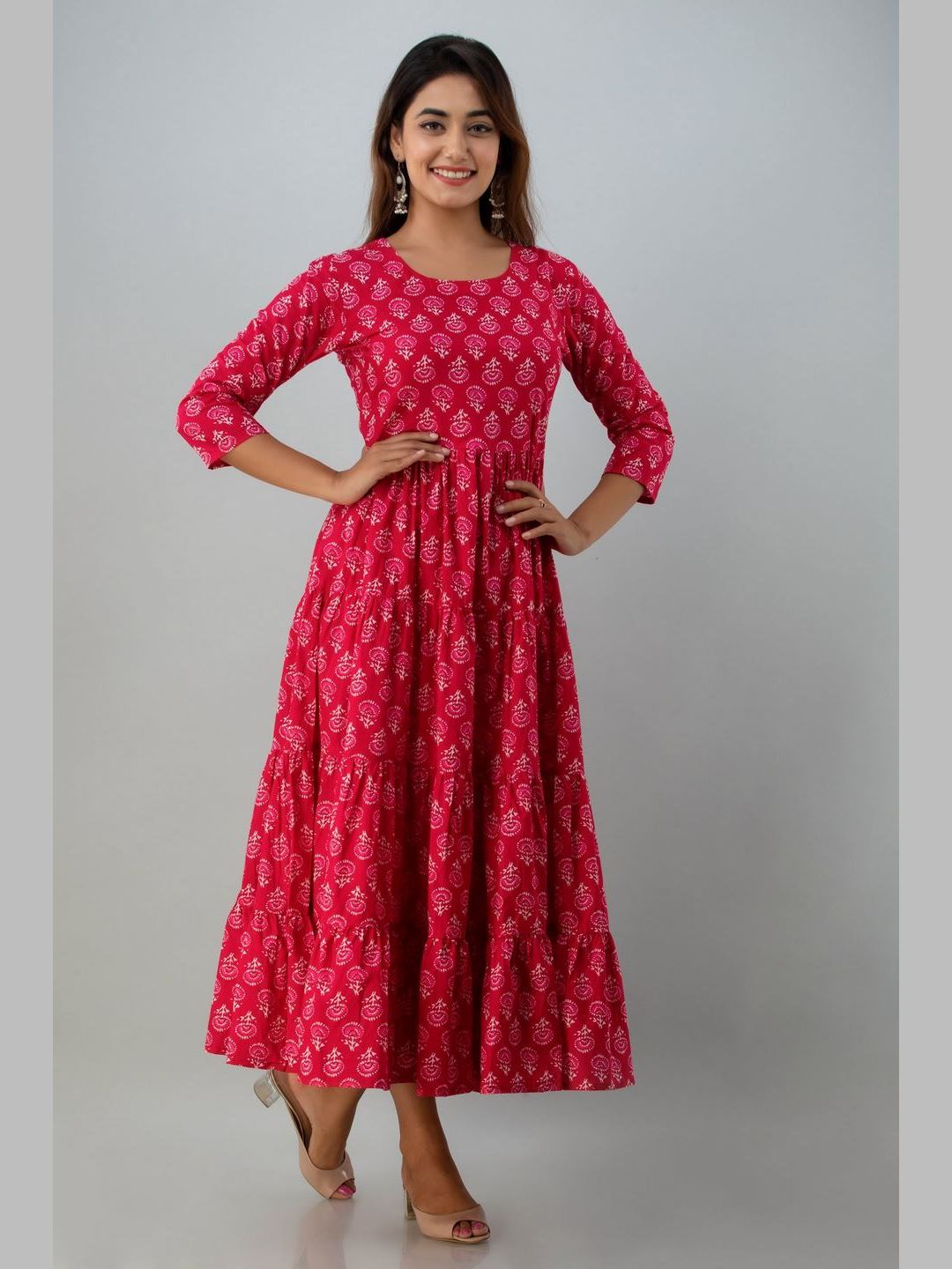 Women Cotton Printed Flared Kurta