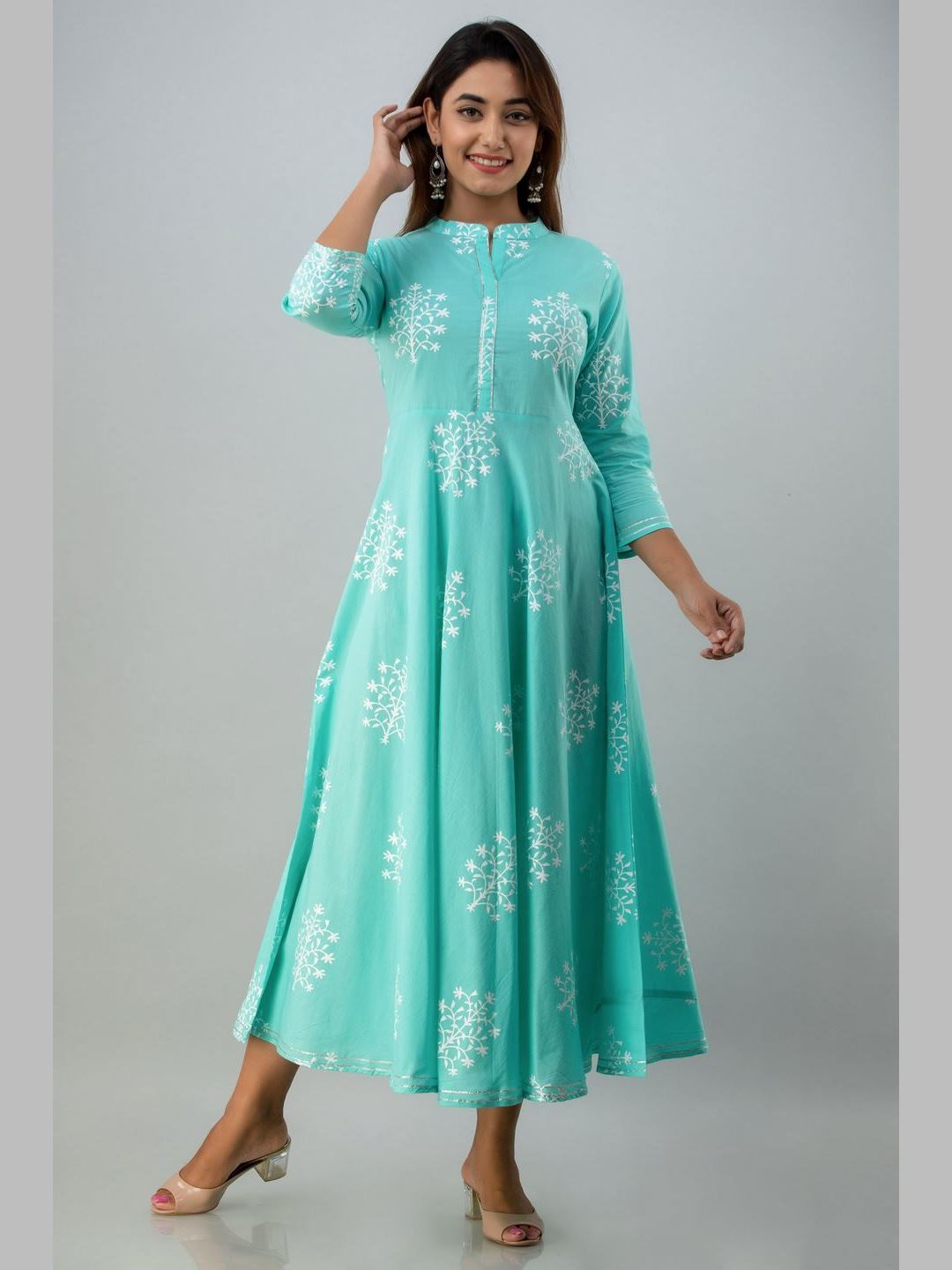 Women Cotton Printed Flared Kurta