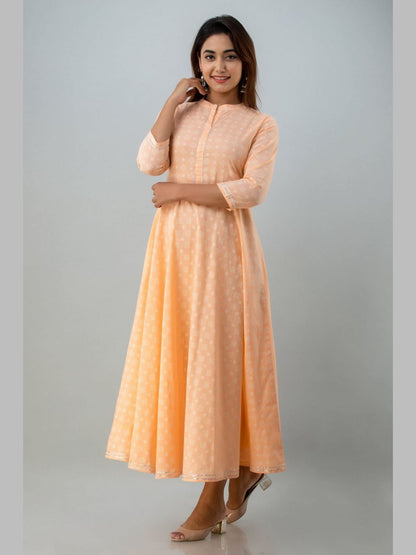 Women Cotton Printed Flared Kurta