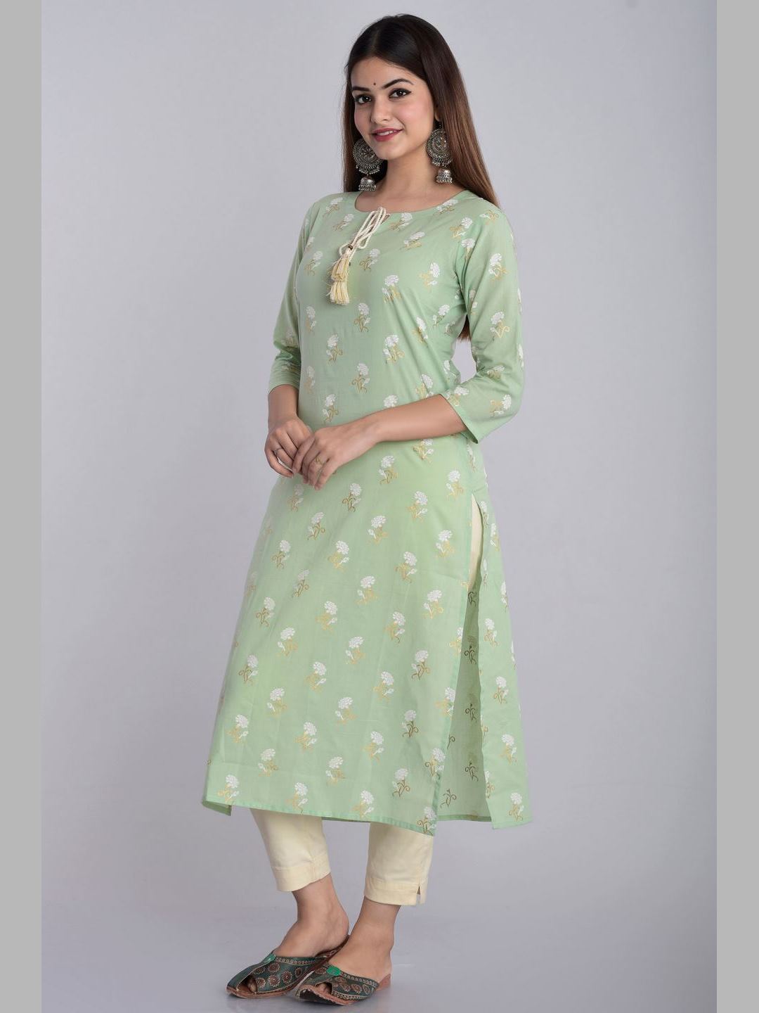 Women Cotton Printed Flared Kurta