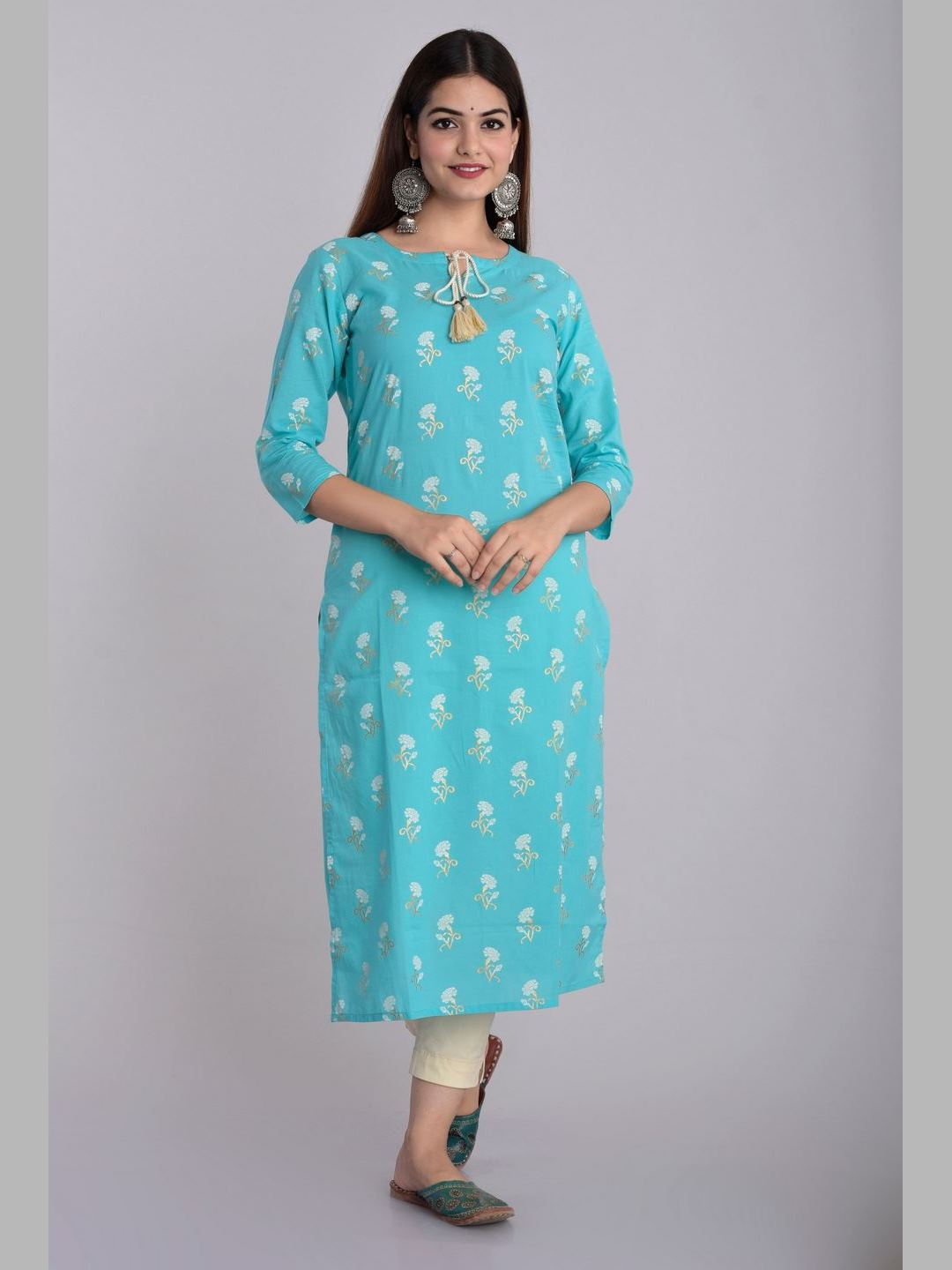 Women Cotton Printed Flared Kurta