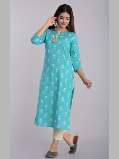 Women Cotton Printed Flared Kurta