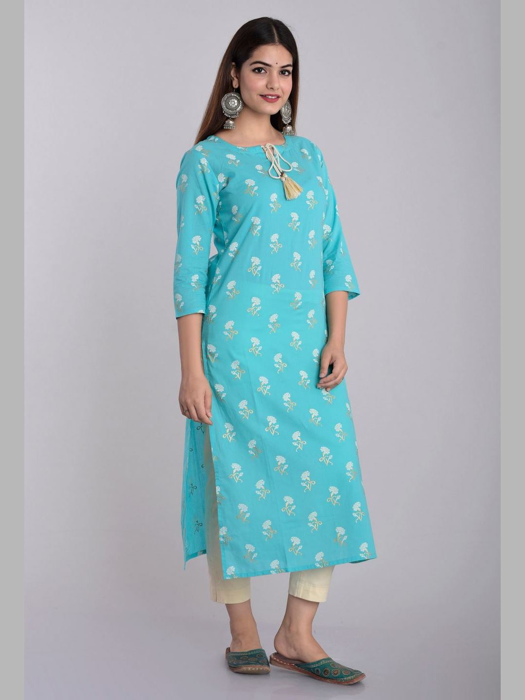 Women Cotton Printed Flared Kurta