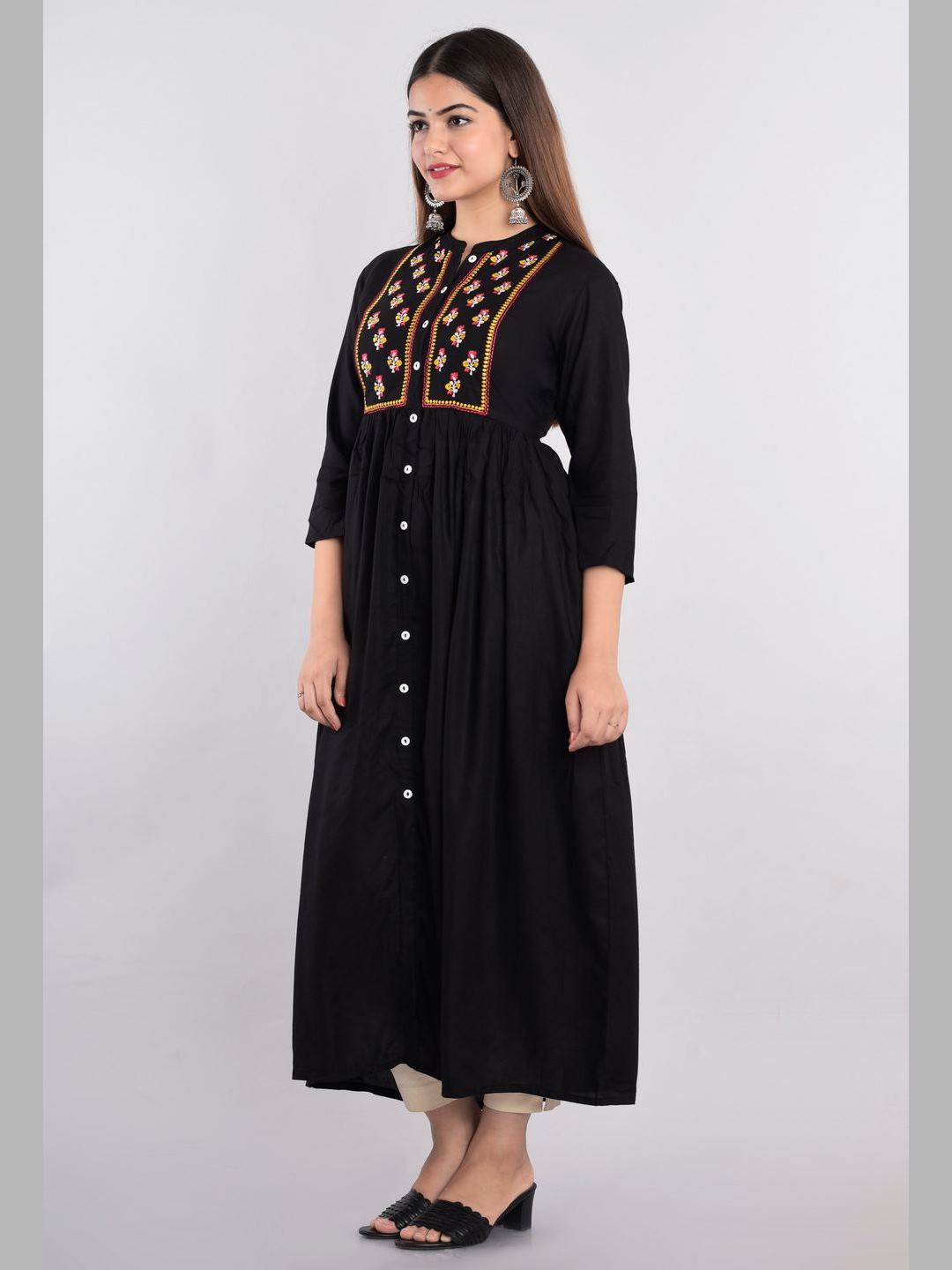 Women Rayon Embroidered Flared Kurta