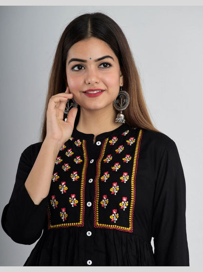 Women Rayon Embroidered Flared Kurta