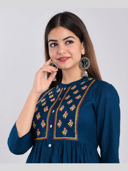 Women Rayon Embroidered Flared Kurta