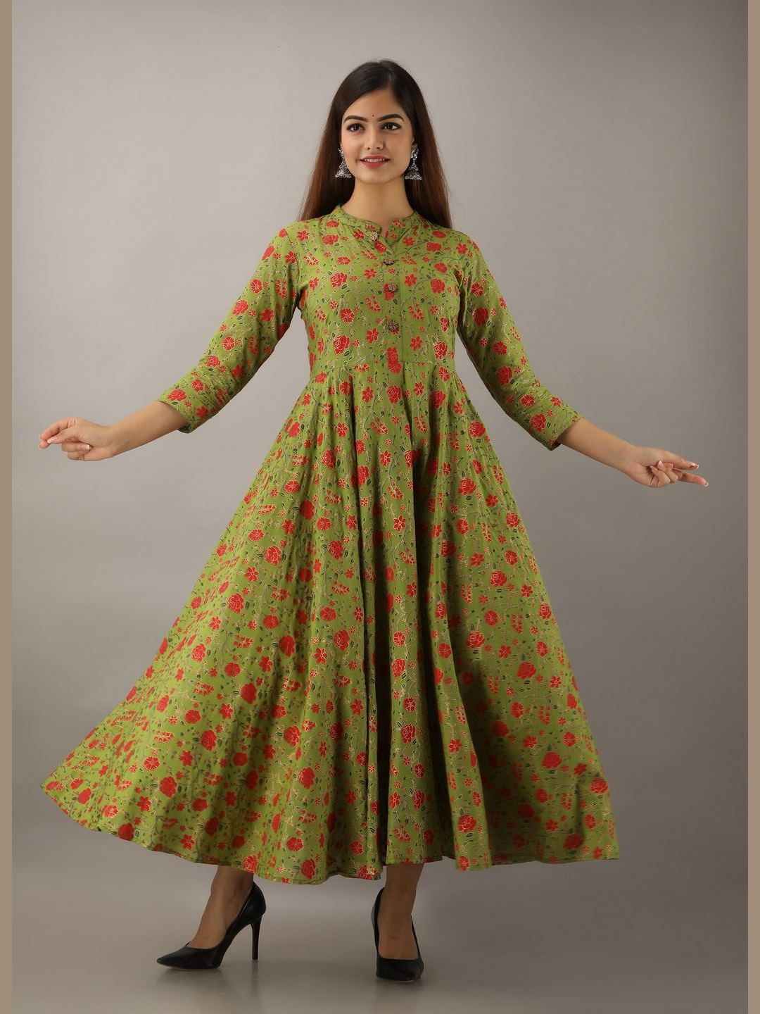 Women Cotton Printed Flared Kurta