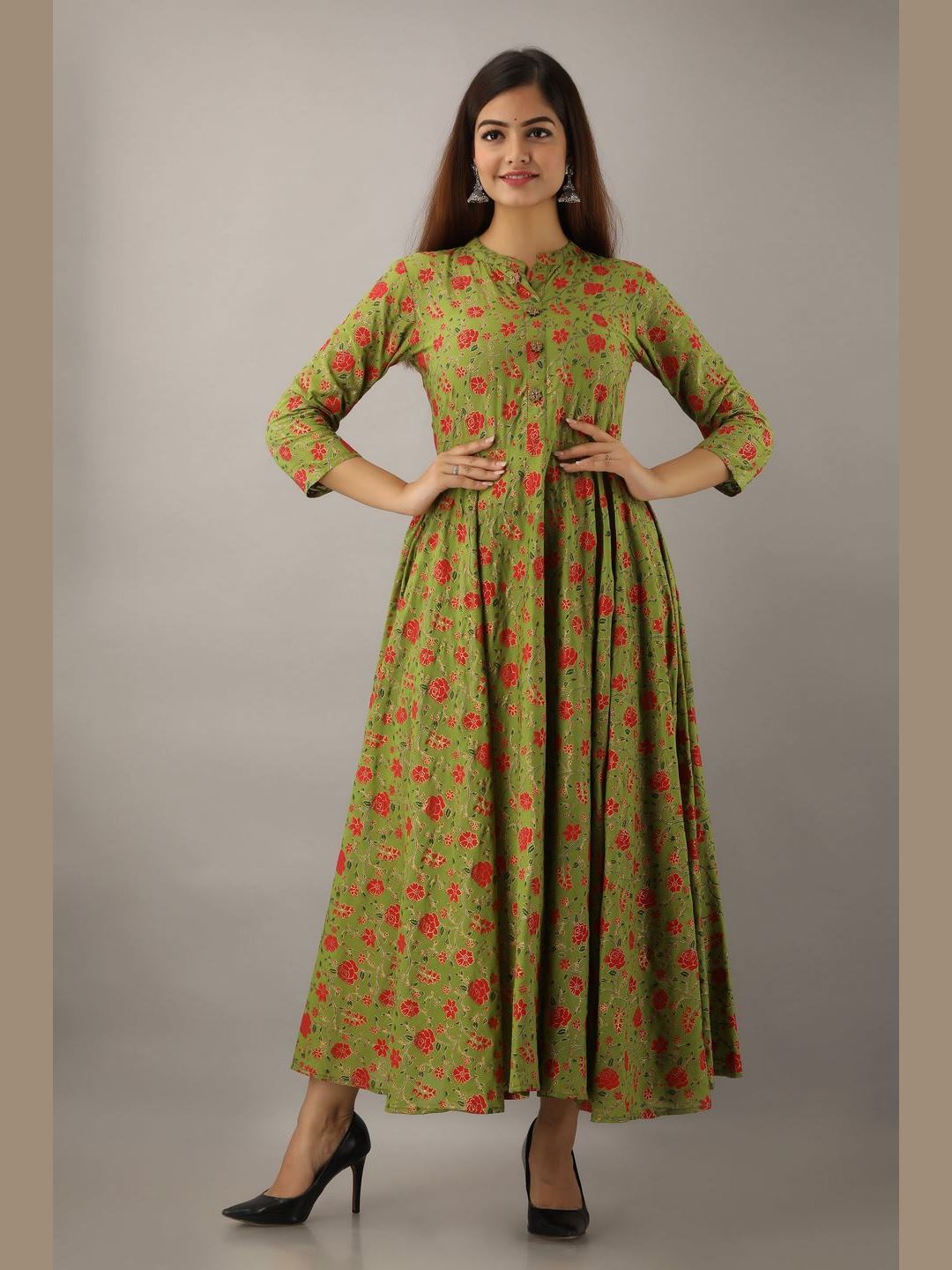 Women Cotton Printed Flared Kurta