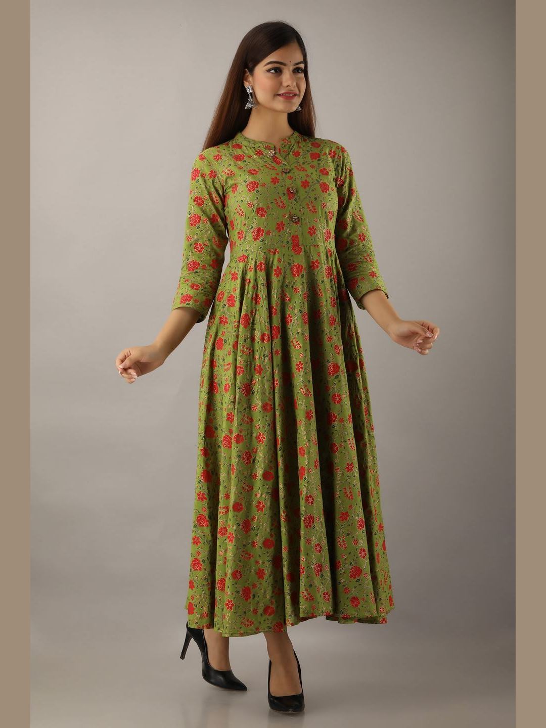 Women Cotton Printed Flared Kurta