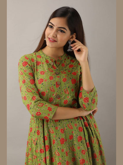 Women Cotton Printed Flared Kurta