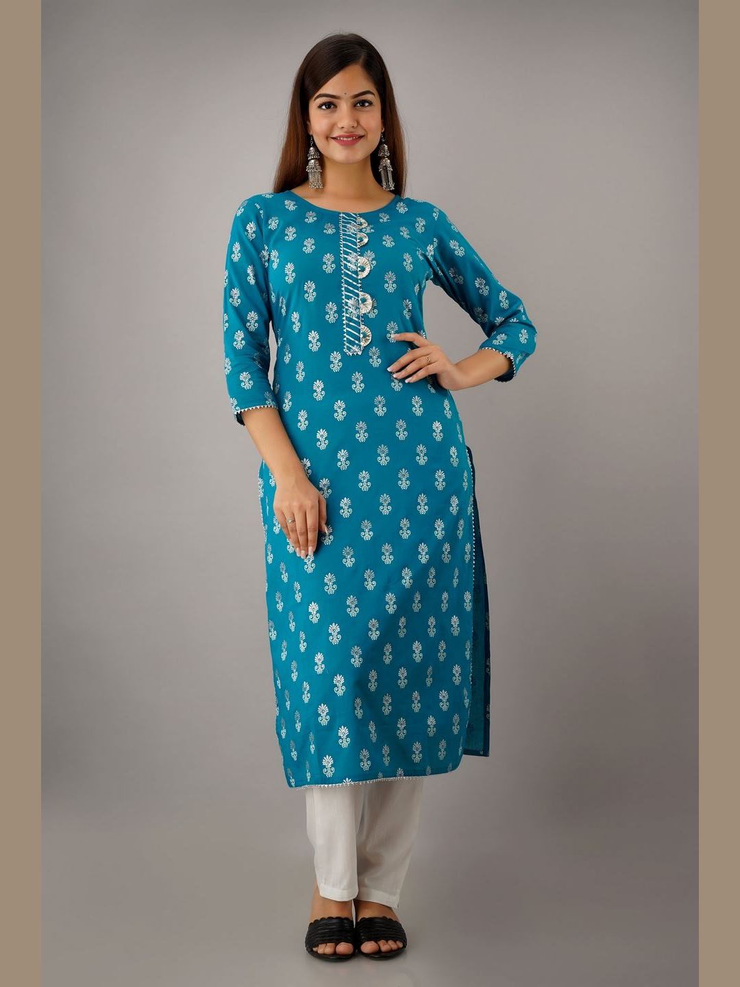 Women Cotton Printed Straight Kurta