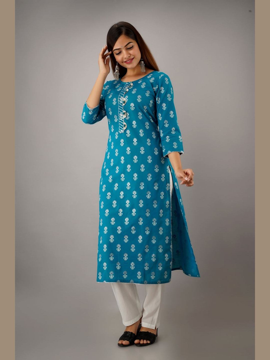 Women Cotton Printed Straight Kurta