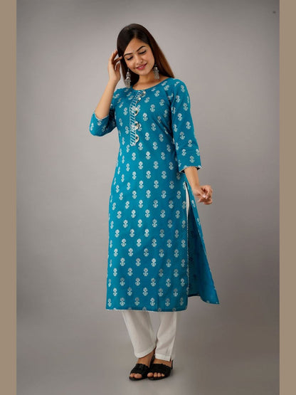 Women Cotton Printed Straight Kurta