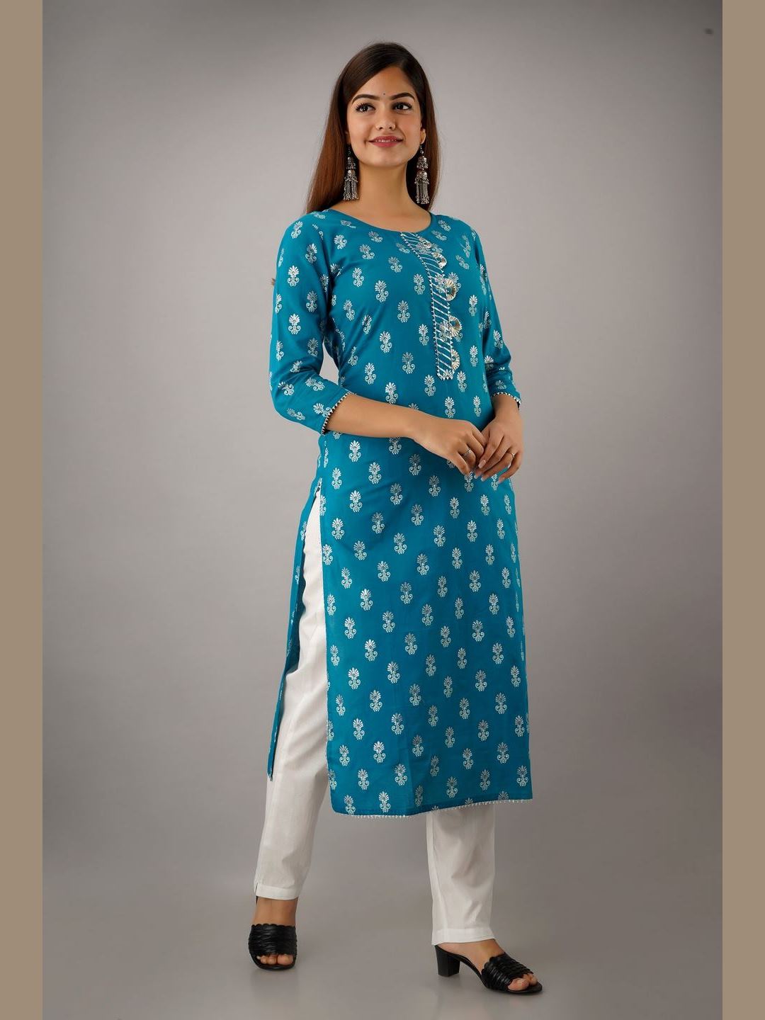 Women Cotton Printed Straight Kurta