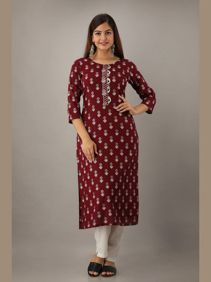 Women Cotton Printed Straight Kurta