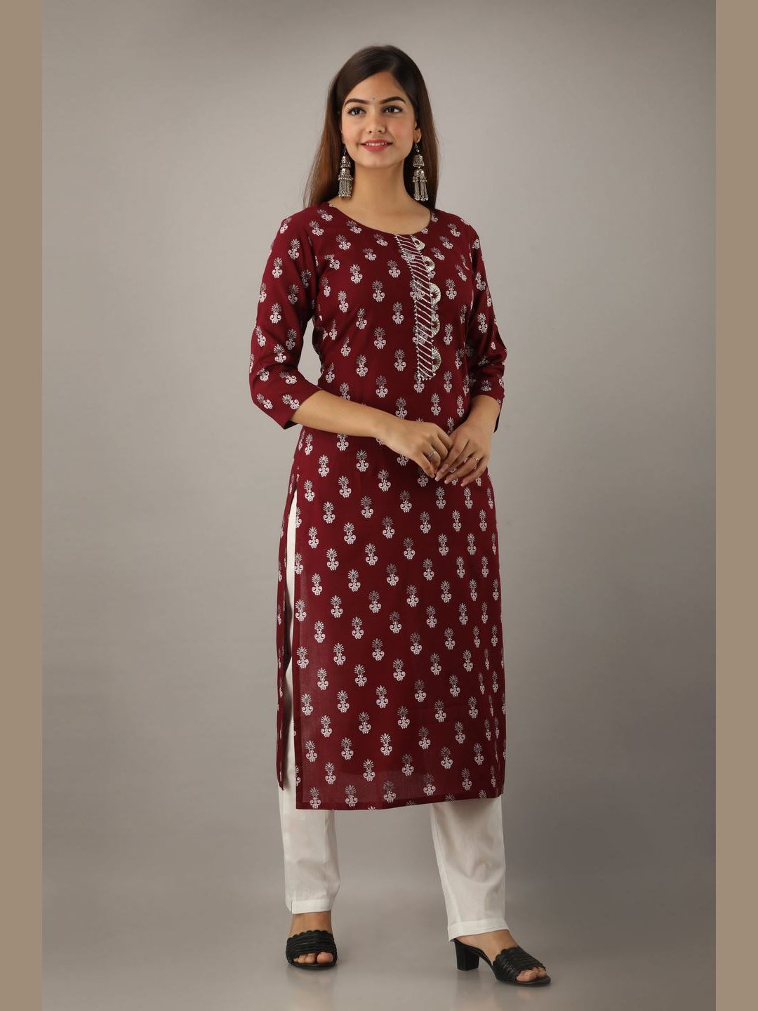 Women Cotton Printed Straight Kurta