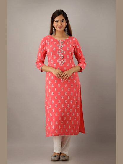 Women Cotton Printed Straight Kurta