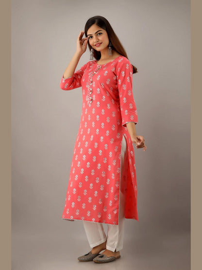 Women Cotton Printed Straight Kurta