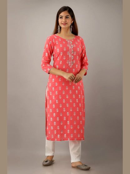 Women Cotton Printed Straight Kurta