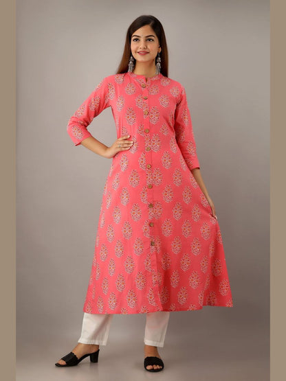 Women Cotton Printed Flared Kurta