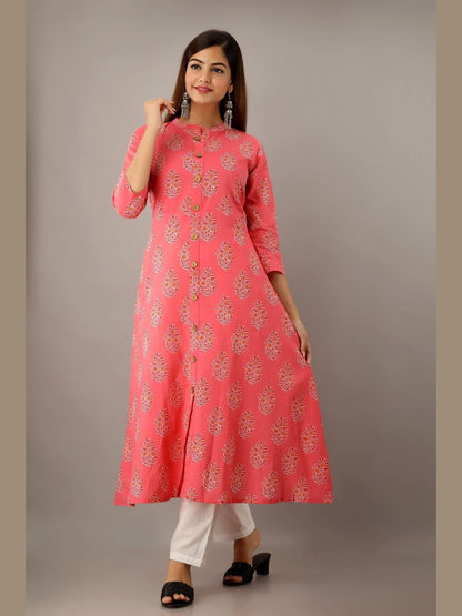 Women Cotton Printed Flared Kurta