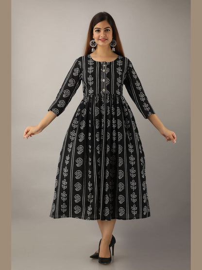 Women Cotton Printed Flared Kurta