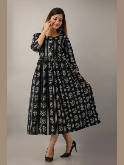 Women Cotton Printed Flared Kurta