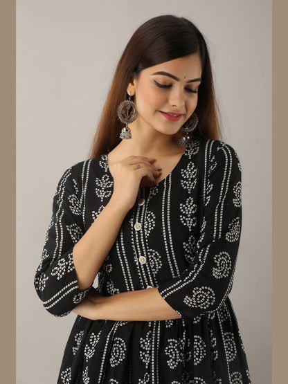 Women Cotton Printed Flared Kurta