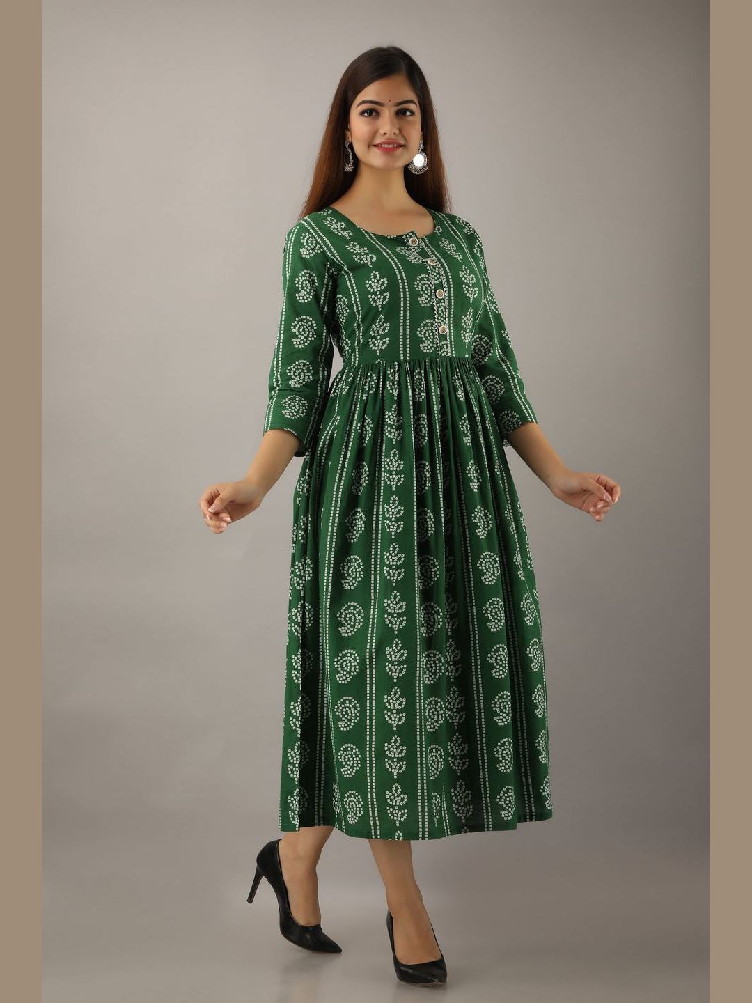 Women Cotton Printed Flared Kurta