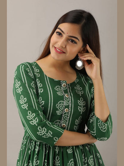 Women Cotton Printed Flared Kurta