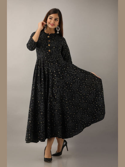 Women Cotton Printed Flared Kurta