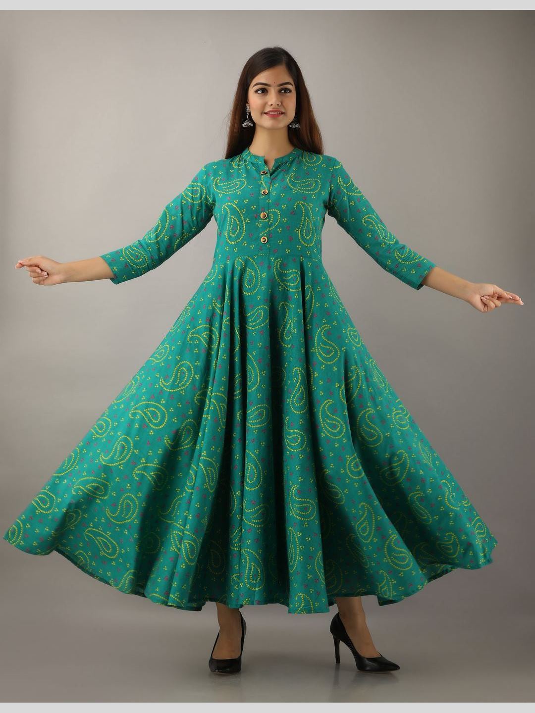 Women Cotton Printed Flared Kurta