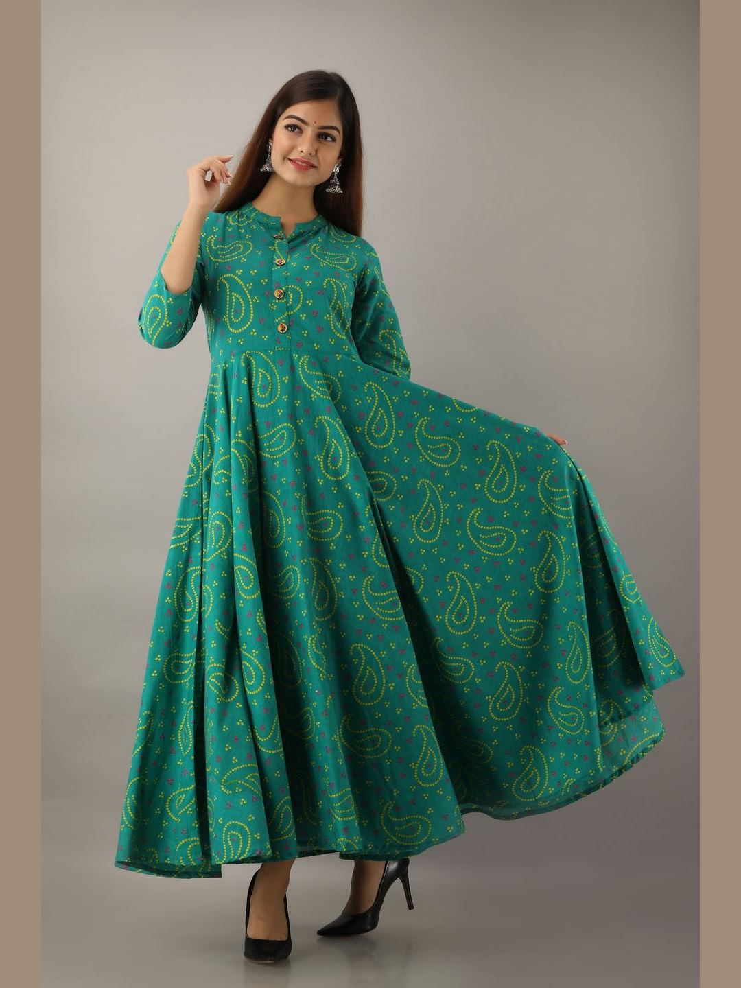 Women Cotton Printed Flared Kurta