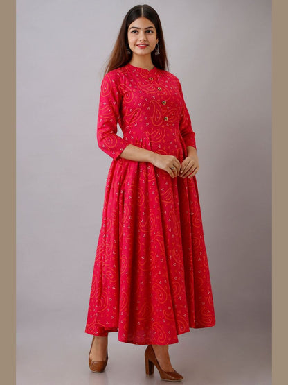 Women Cotton Printed Flared Kurta