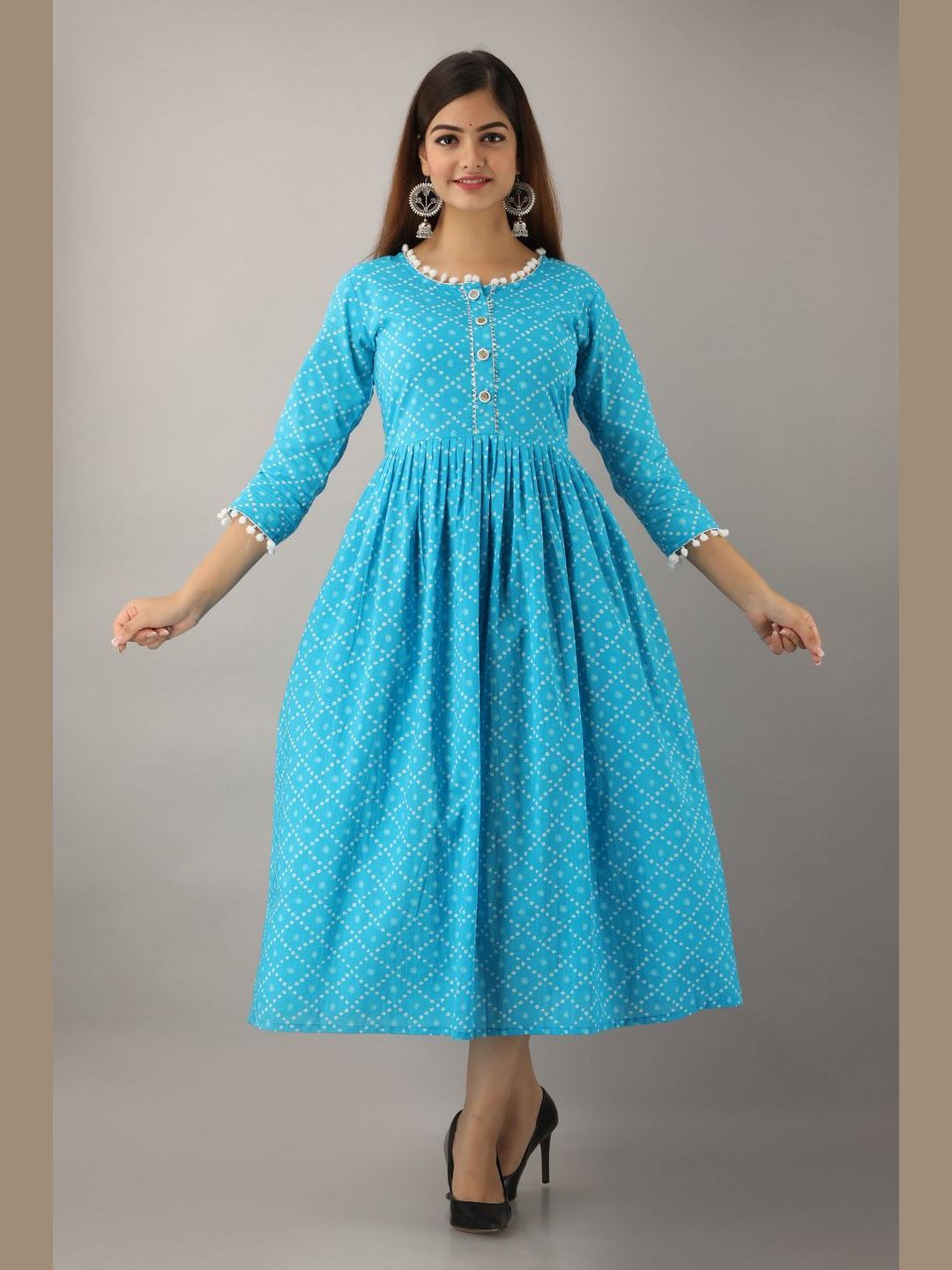 Women Cotton Printed Flared Kurta