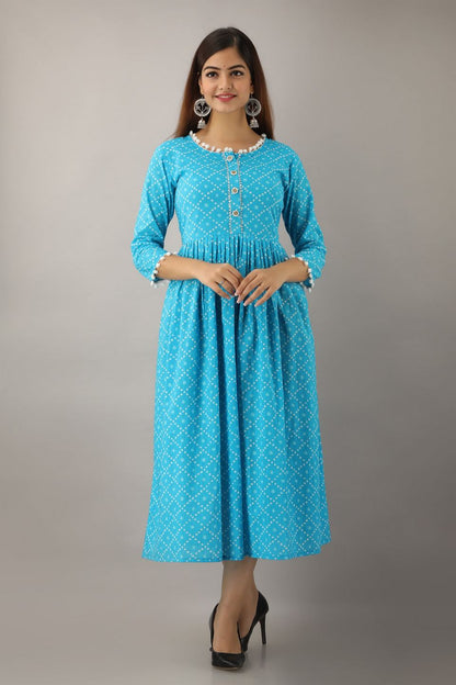 Women Cotton Printed Flared Kurta