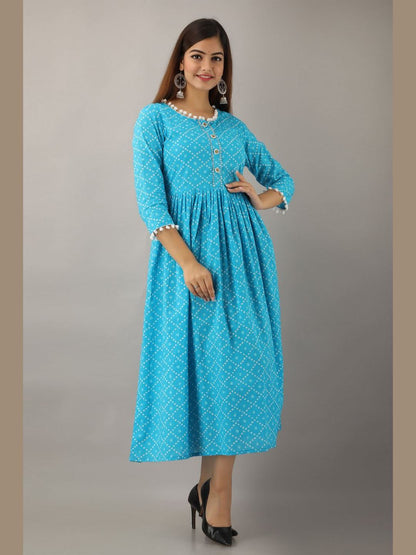 Women Cotton Printed Flared Kurta