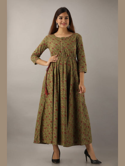 Women Cotton Printed Flared Kurta