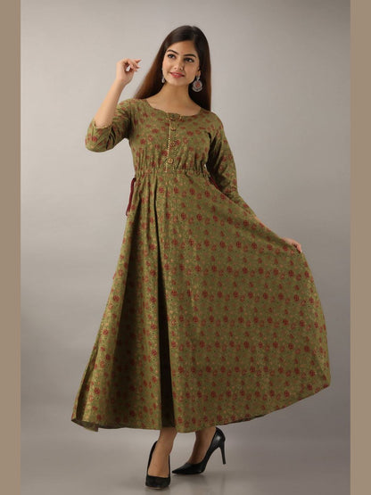 Women Cotton Printed Flared Kurta