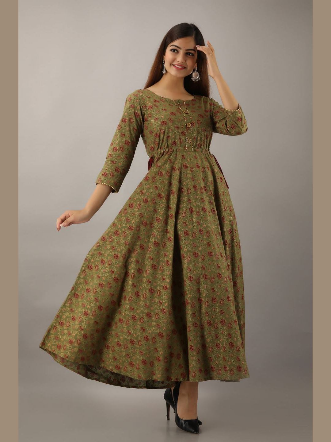 Women Cotton Printed Flared Kurta