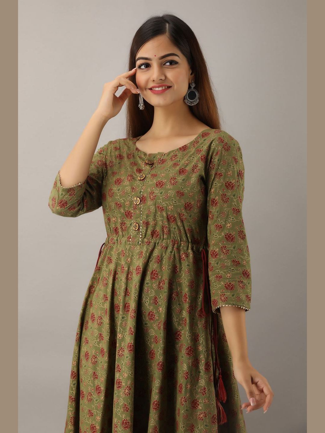 Women Cotton Printed Flared Kurta