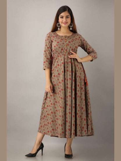 Women Cotton Printed Flared Kurta