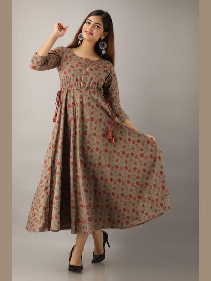 Women Cotton Printed Flared Kurta