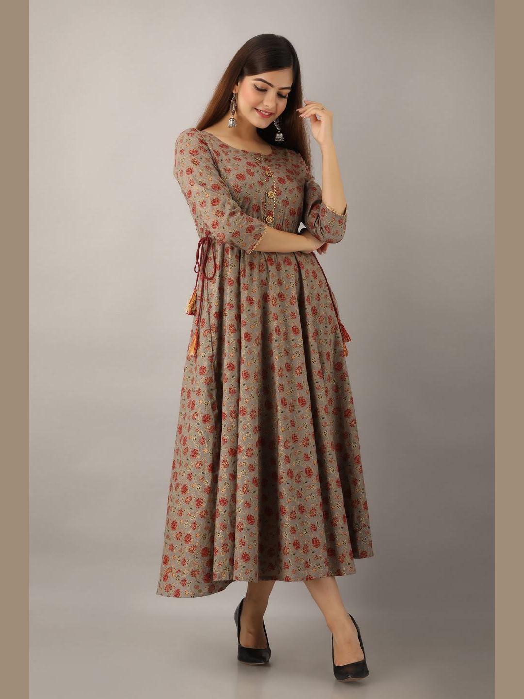 Women Cotton Printed Flared Kurta